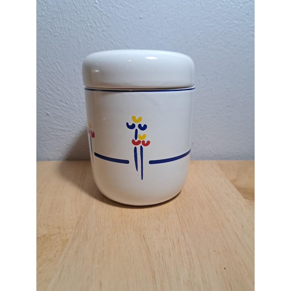 Riva Designs Tulips 4”5/8 Canister and Lid Blue Trim, Japan
